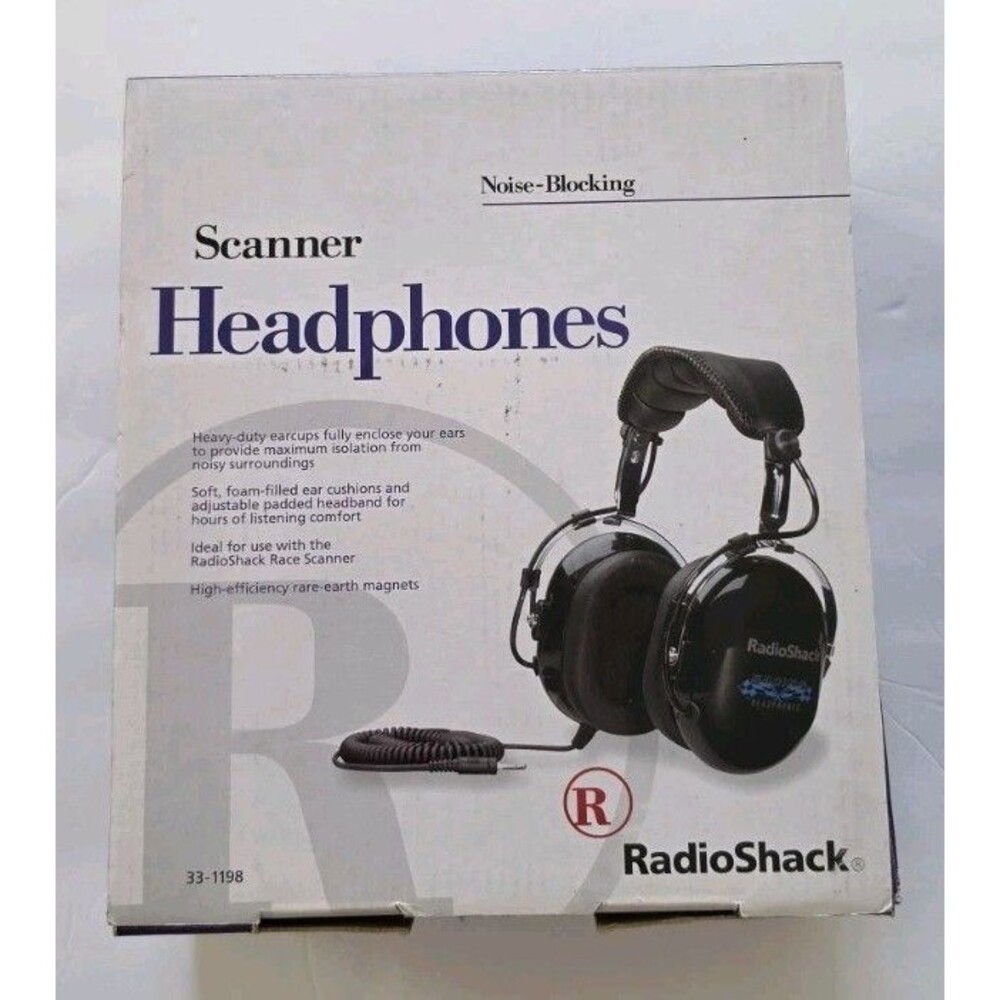 RadioShack 33-1198 Racing Scanner Headphones Noise Isolation 30dB Over-Ear Box